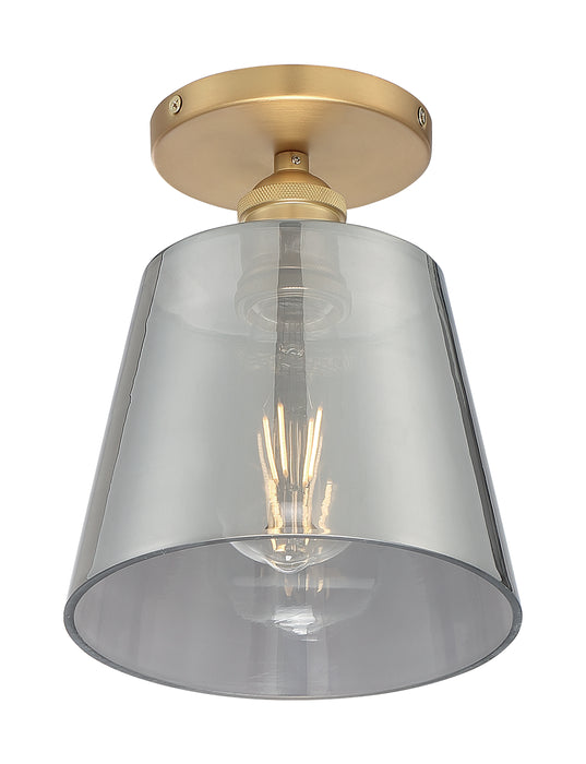 Motif One Light Semi Flush Mount in Brushed Brass / Smoked Glass