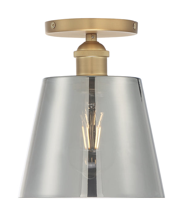 Motif One Light Semi Flush Mount in Brushed Brass / Smoked Glass