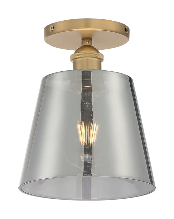 Motif One Light Semi Flush Mount in Brushed Brass / Smoked Glass