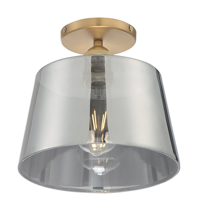 Motif One Light Semi Flush Mount in Brushed Brass / Smoked Glass