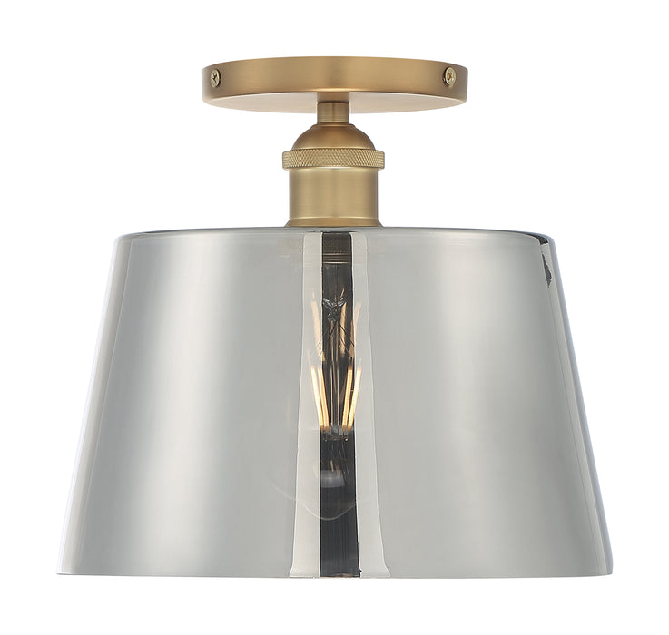 Motif One Light Semi Flush Mount in Brushed Brass / Smoked Glass