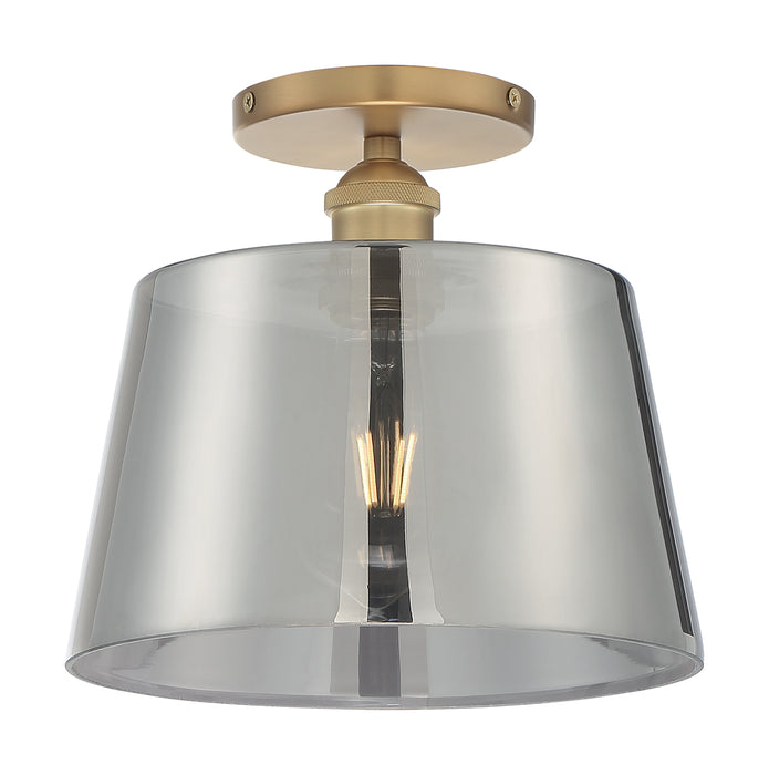 Motif One Light Semi Flush Mount in Brushed Brass / Smoked Glass