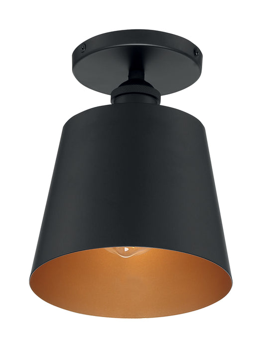 Motif One Light Semi Flush Mount in Black / Gold Accents