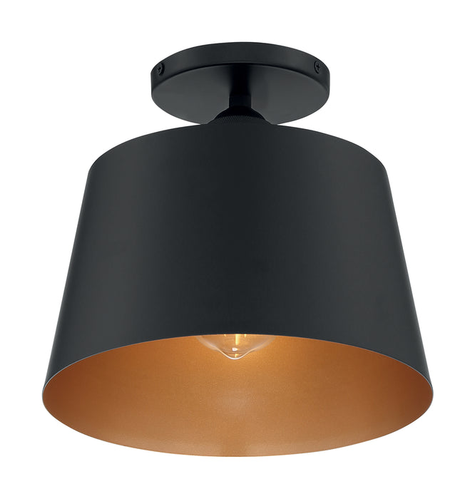 Motif One Light Semi Flush Mount in Black / Gold Accents