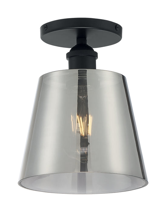 Motif One Light Semi Flush Mount in Black / Smoked Glass