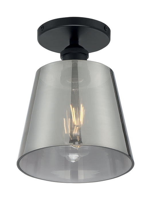 Motif One Light Semi Flush Mount in Black / Smoked Glass