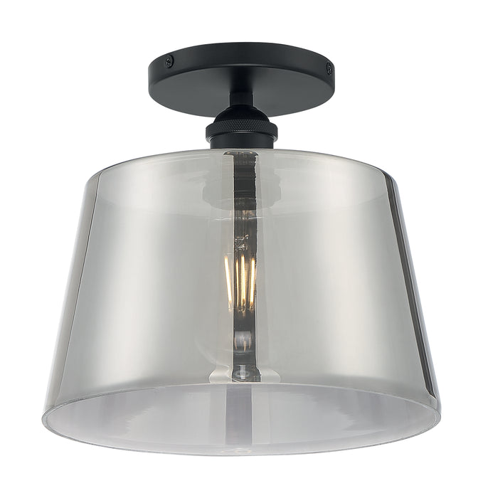 Motif One Light Semi Flush Mount in Black / Smoked Glass