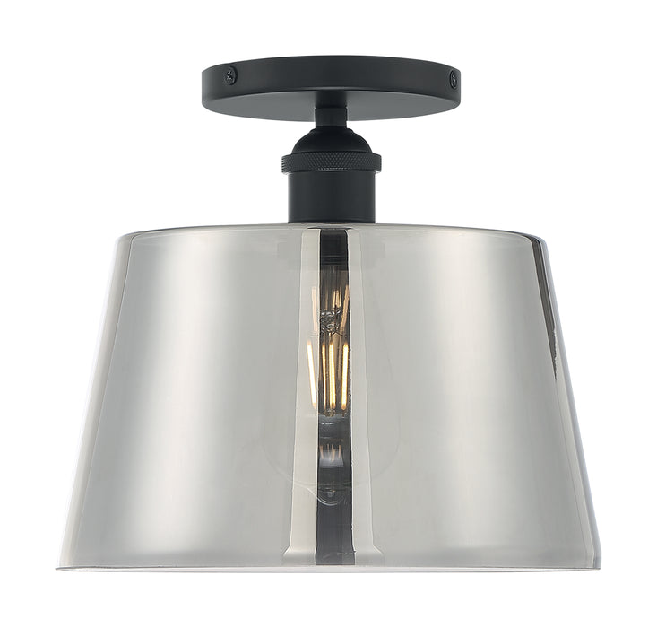 Motif One Light Semi Flush Mount in Black / Smoked Glass