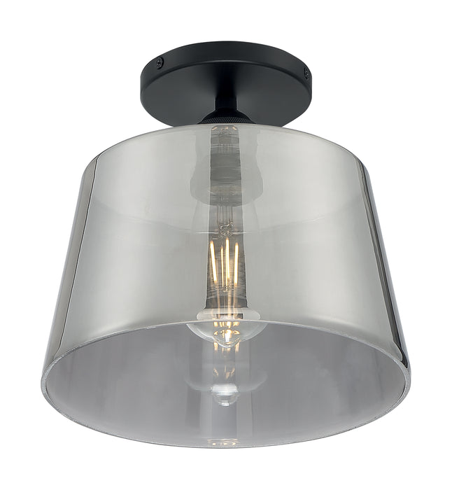 Motif One Light Semi Flush Mount in Black / Smoked Glass