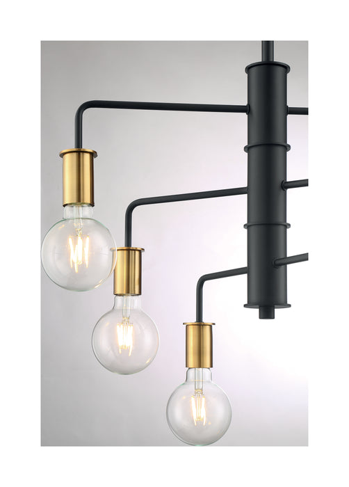 Ryder Six Light Chandelier in Black / Brushed Brass