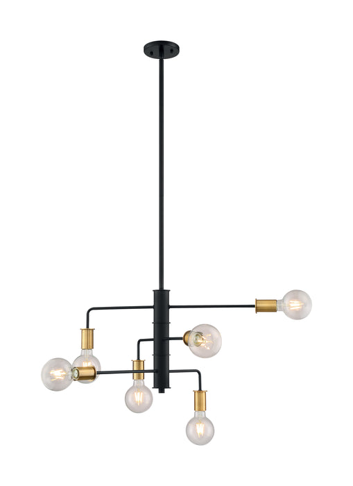 Ryder Six Light Chandelier in Black / Brushed Brass