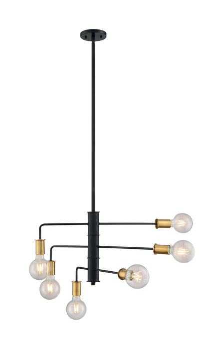 Ryder Six Light Chandelier in Black / Brushed Brass