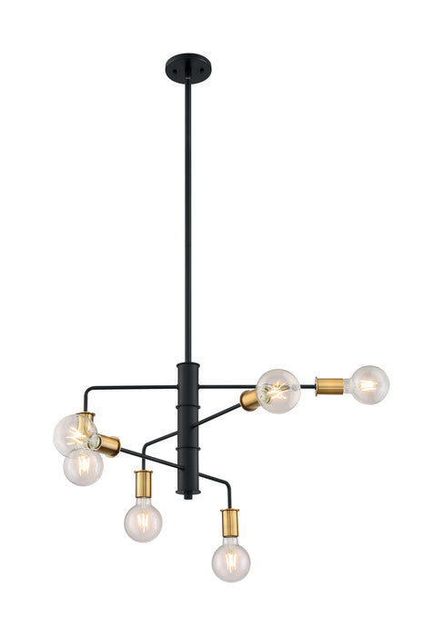 Ryder Six Light Chandelier in Black / Brushed Brass