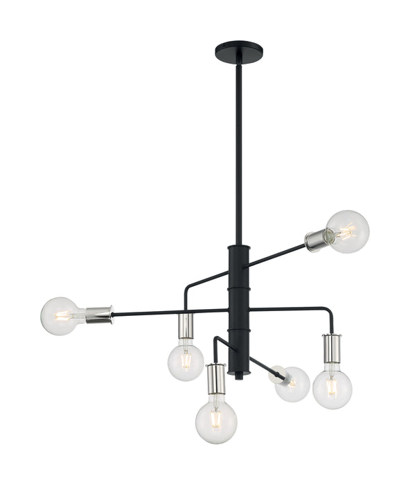 Ryder Six Light Chandelier in Black / Polished Nickel