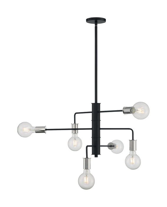 Ryder Six Light Chandelier in Black / Polished Nickel