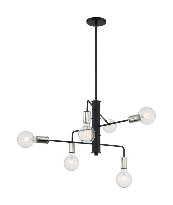 Ryder Six Light Chandelier in Black / Polished Nickel