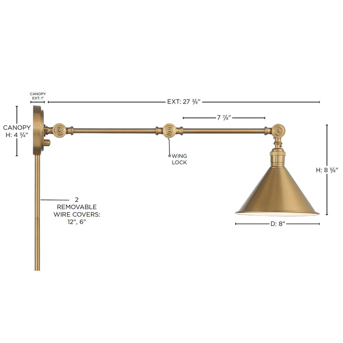 Delancey One Light Swing Arm Wall Lamp in Burnished Brass
