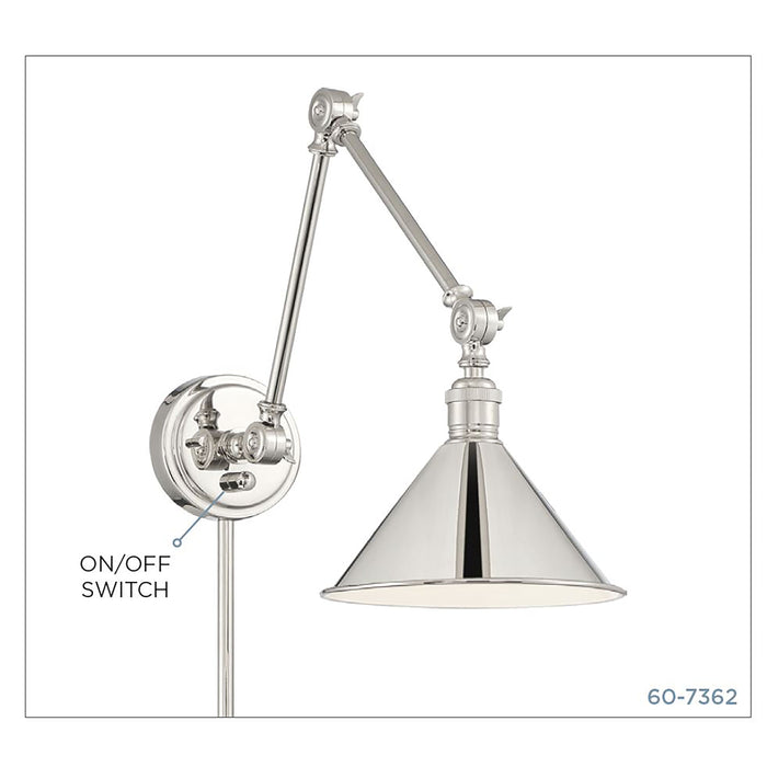 Delancey One Light Swing Arm Wall Lamp in Polished Nickel