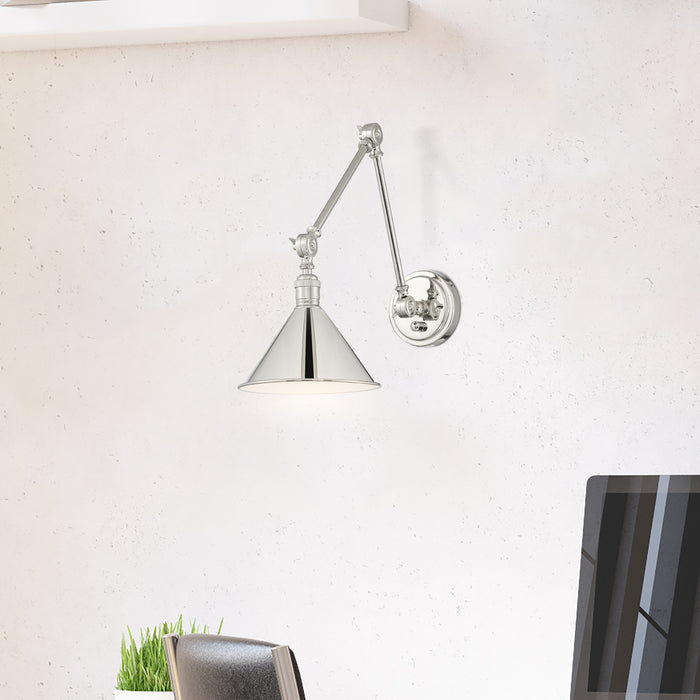 Delancey One Light Swing Arm Wall Lamp in Polished Nickel