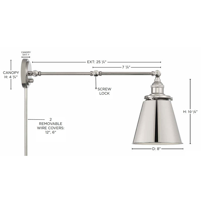 Bayard One Light Swing Arm Wall Lamp in Polished Nickel