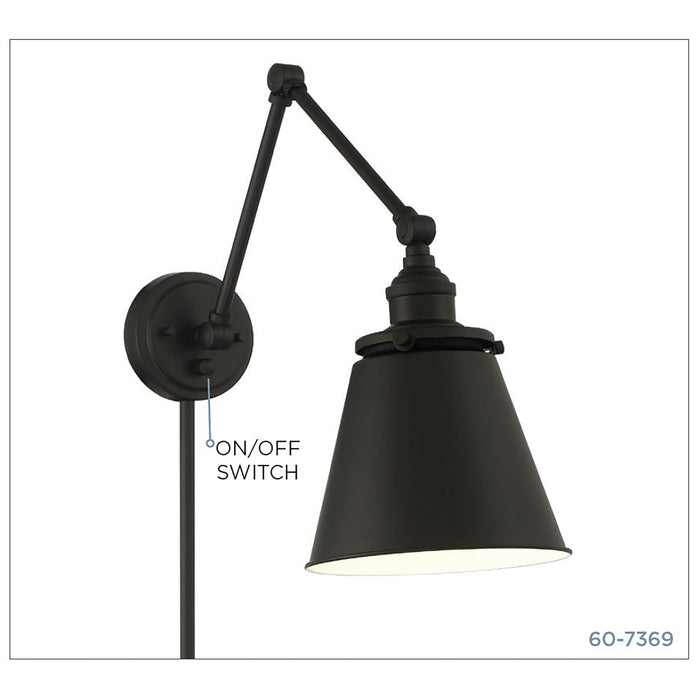 Bayard One Light Swing Arm Wall Lamp in Matte Black