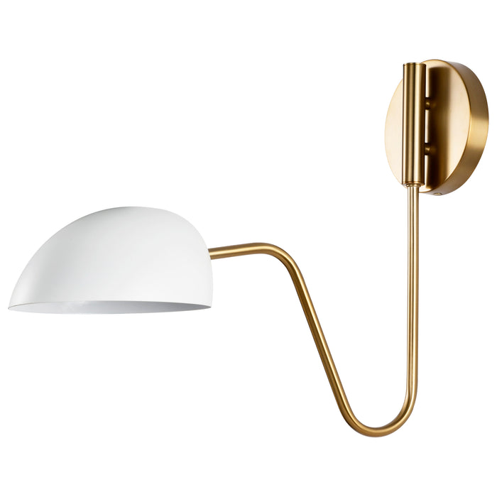 Trilby One Light Wall Sconce in Matte White / Burnished Brass