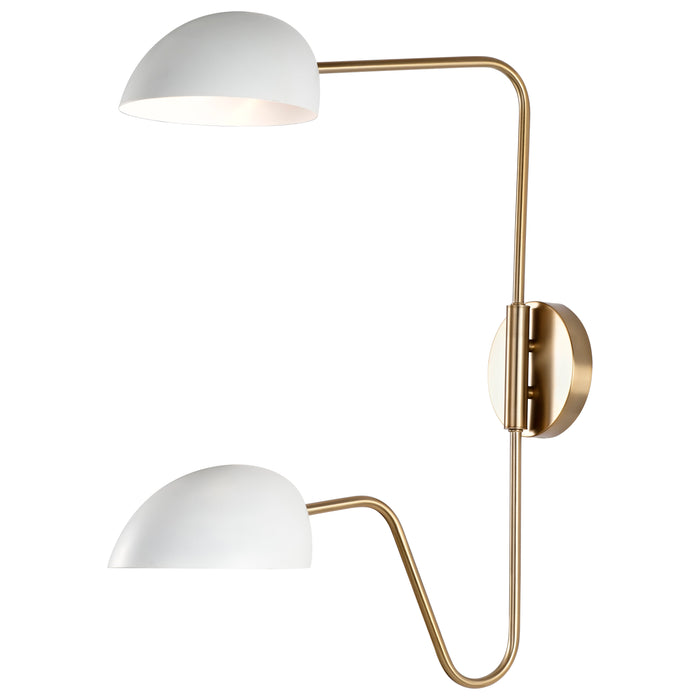 Trilby Two Light Wall Sconce in Matte White / Burnished Brass