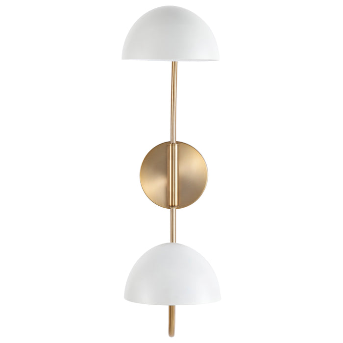 Trilby Two Light Wall Sconce in Matte White / Burnished Brass