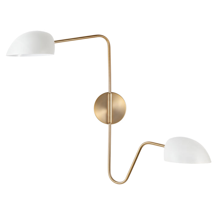 Trilby Two Light Wall Sconce in Matte White / Burnished Brass