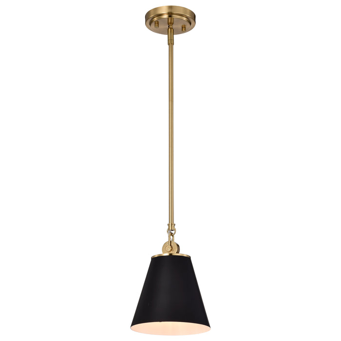 Dover One Light Pendant in Black / Vintage Brass