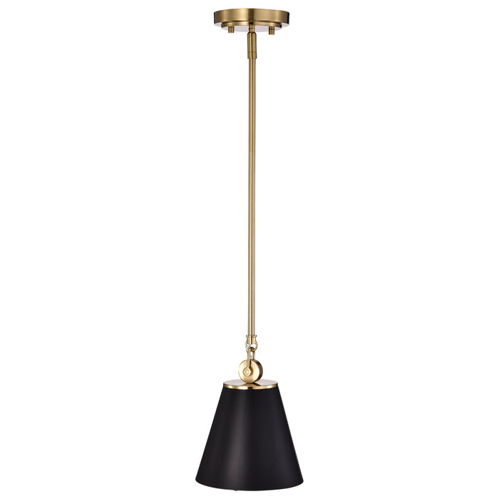 Dover One Light Pendant in Black / Vintage Brass