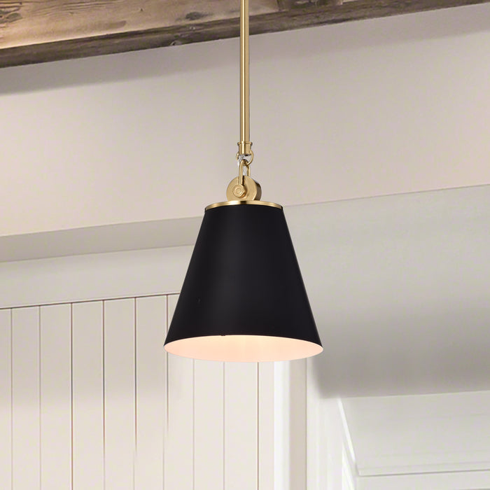 Dover One Light Pendant in Black / Vintage Brass