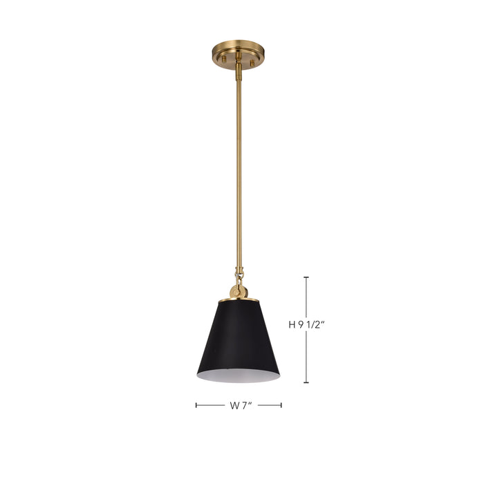 Dover One Light Pendant in Black / Vintage Brass