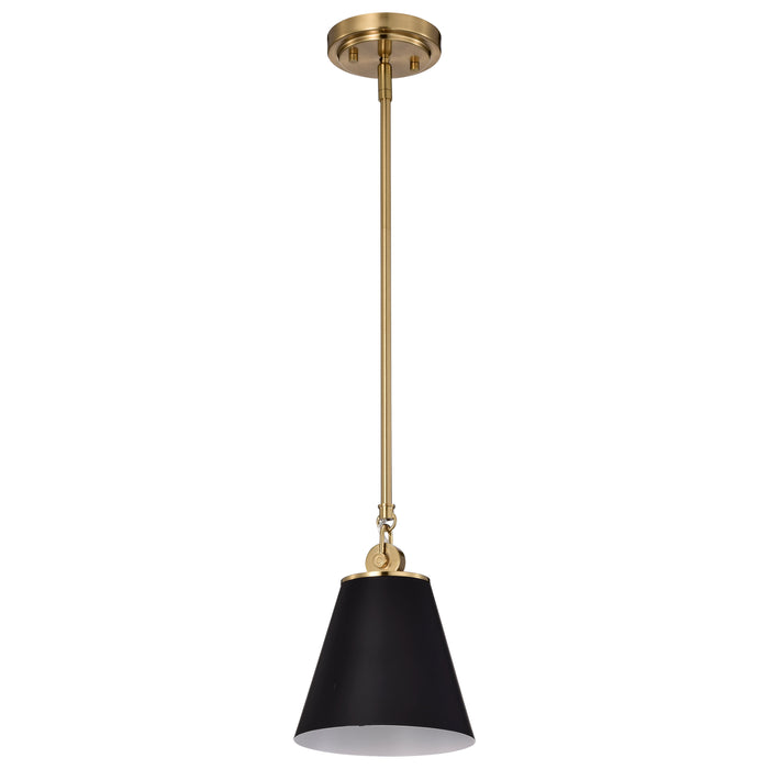 Dover One Light Pendant in Black / Vintage Brass