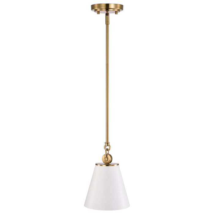 Dover One Light Pendant in White / Vintage Brass