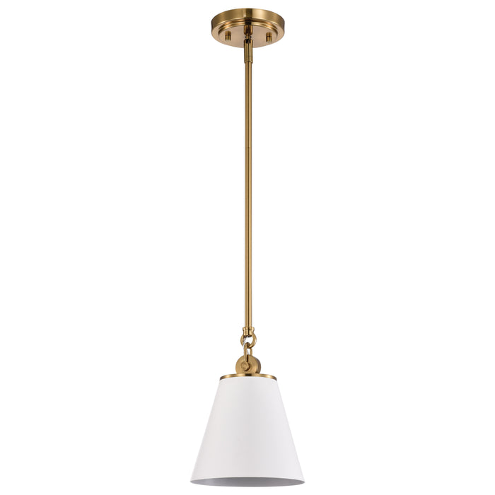 Dover One Light Pendant in White / Vintage Brass