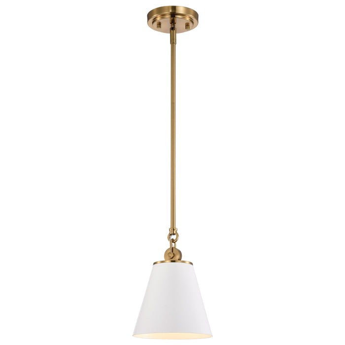 Dover One Light Pendant in White / Vintage Brass