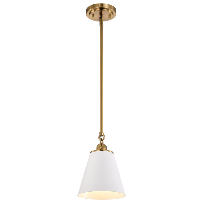 Dover One Light Pendant in White / Vintage Brass