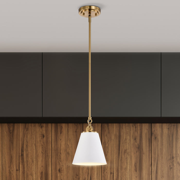 Dover One Light Pendant in White / Vintage Brass