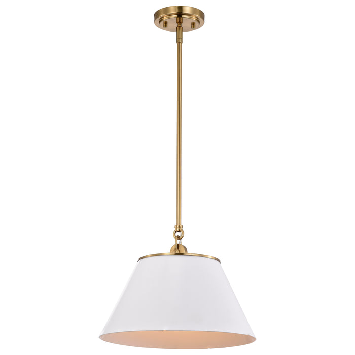 Dover One Light Pendant in White / Vintage Brass