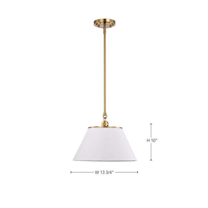 Dover One Light Pendant in White / Vintage Brass