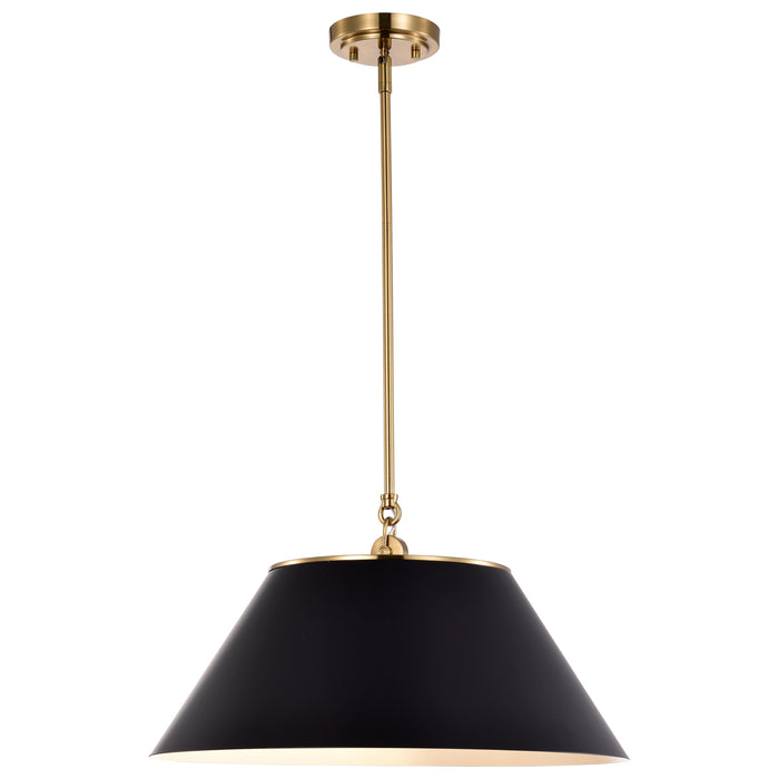 Dover Three Light Pendant in Black / Vintage Brass