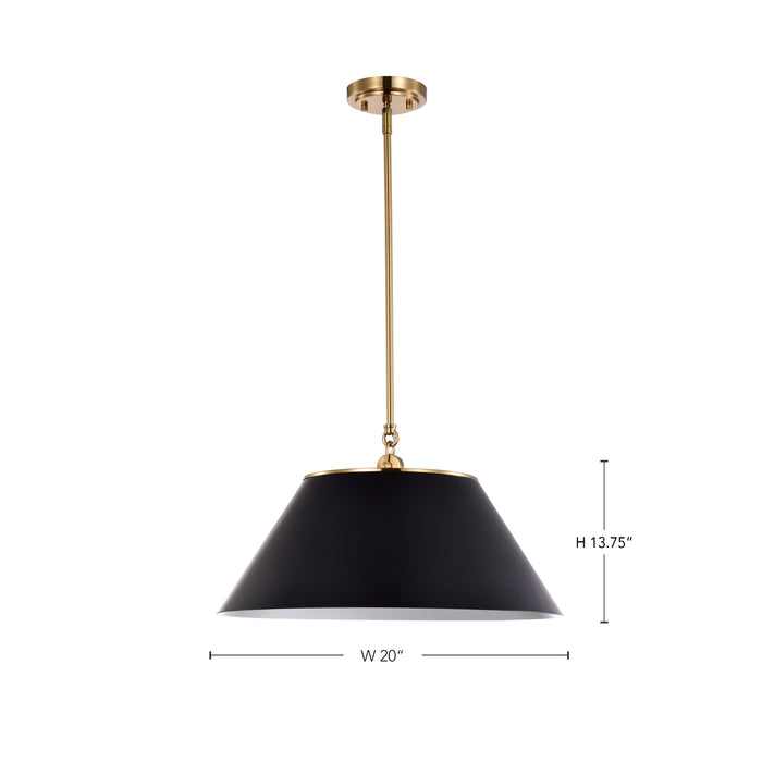 Dover Three Light Pendant in Black / Vintage Brass