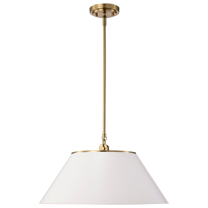 Dover Three Light Pendant in White / Vintage Brass