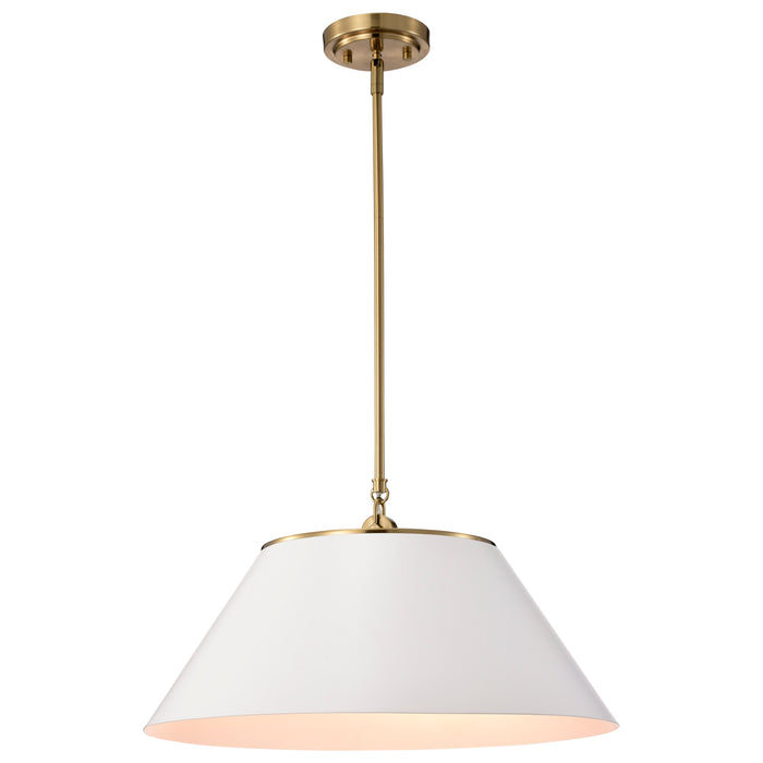 Dover Three Light Pendant in White / Vintage Brass