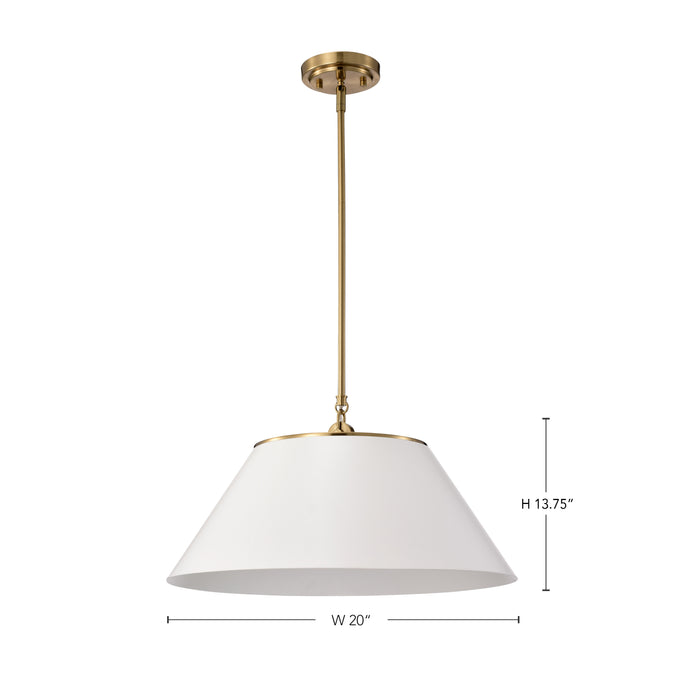 Dover Three Light Pendant in White / Vintage Brass