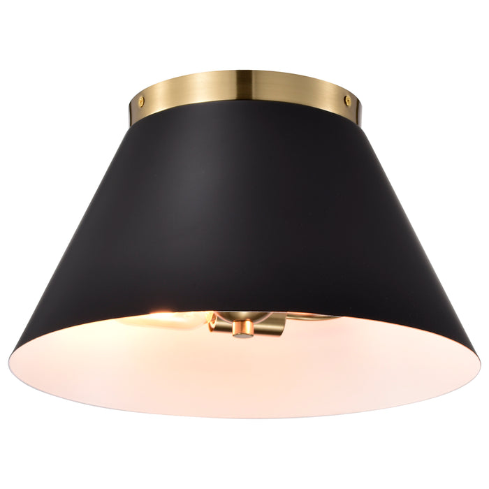 Dover Three Light Flush Mount in Black / Vintage Brass