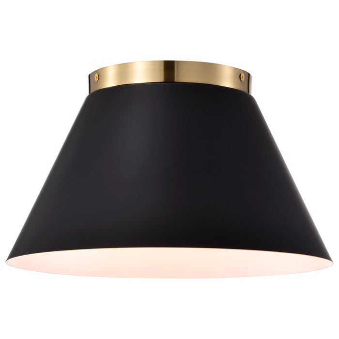 Dover Three Light Flush Mount in Black / Vintage Brass