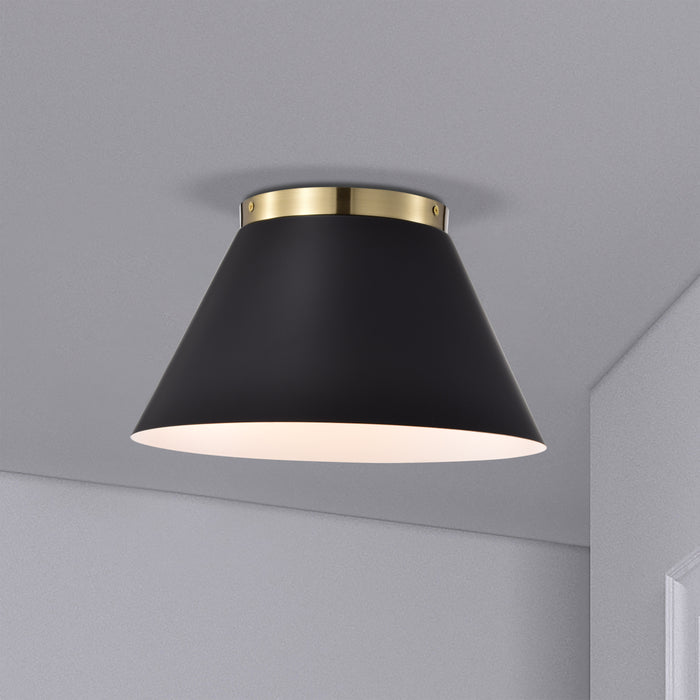 Dover Three Light Flush Mount in Black / Vintage Brass