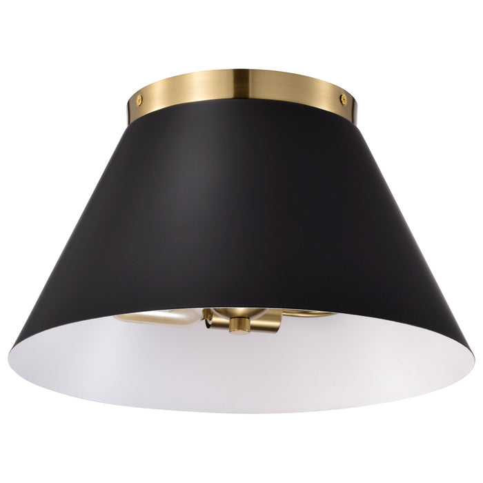 Dover Three Light Flush Mount in Black / Vintage Brass